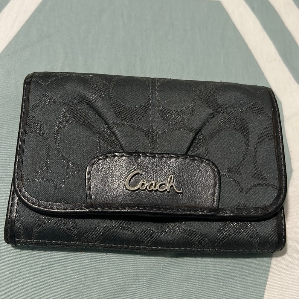 Gray Coach wallet with sparkly details